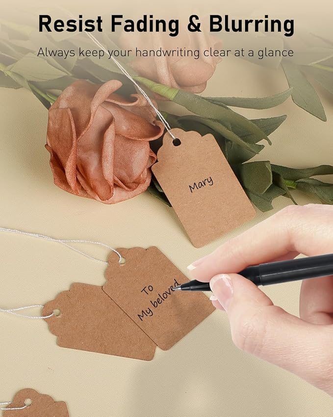 Uniclife 200 Pcs Price Tags with String Attached 1.8 Inch Writable Brown Kraft Paper Tags Hang Tag Price Display Labels for Pricing Clothing Jewelry Blank Merchandise Marking Label, 1.8" x 1"