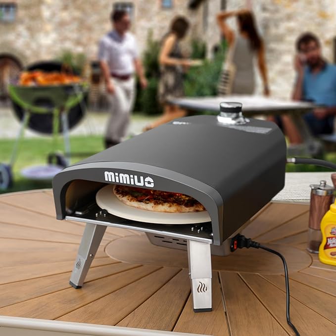 Mimiuo Outdoor Gas Pizza Oven with Automatic Rotating Pizza Stone - 14 Inch Portable Propane Pizza Ovens for Outside - Professional Pizza Grilling Stove for Outdoor Kitchen - Global Patent