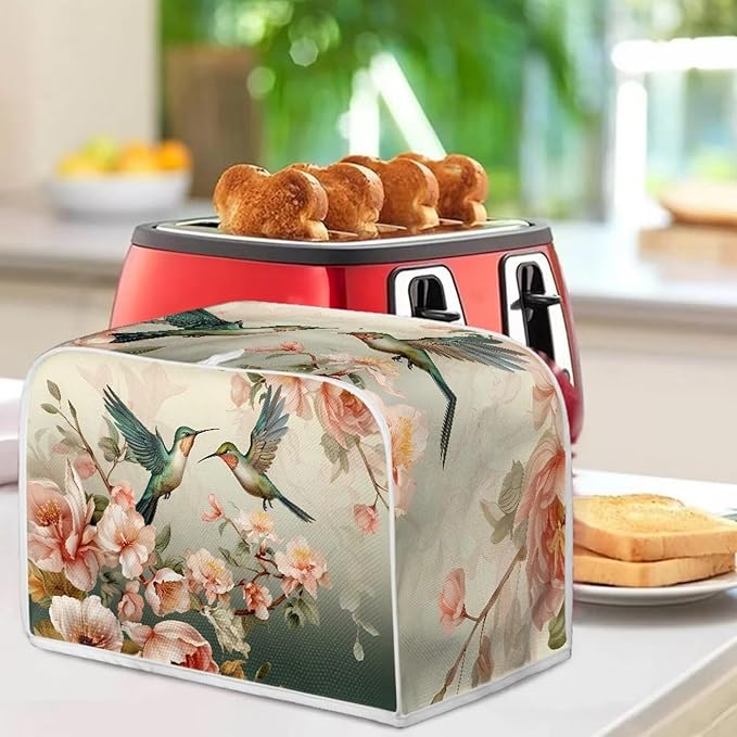 UNICEU Hummingbird Floral Print Toaster Covers 4 Slice Bread Maker Dust Cover Kitchen Small Appliance Dust Protector