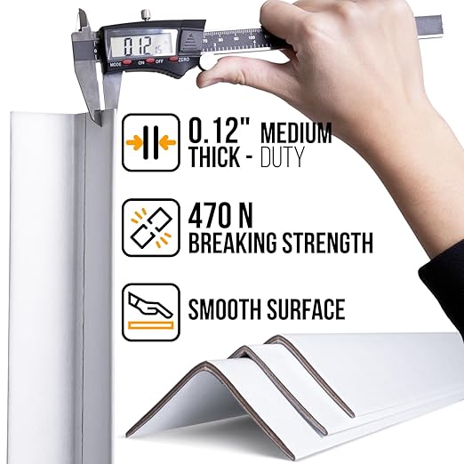 36" x 2" x 2" Reinforced Cardboard Edge Protectors, White (Pack of 24) – 0.12" Thick Medium-Duty Cardboard Corner Protectors for Shipping – American Quality V-Board Pallet Edge Protectors