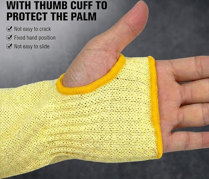 Cut Resistant Sleeves With Thumb Hole,Thin Skin Arm Protection Sleeves And Bruising, kevlar Sleeves For Gardening, Welding, Kitchen,For Women, Men, Elderly (Yellow, 17.7 in)