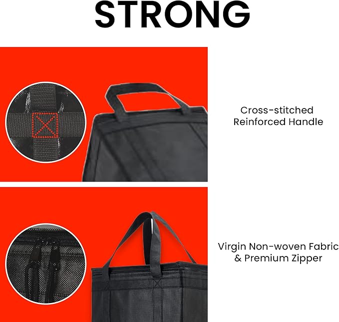 NZ home Insulated Bags for Food Delivery (Medium) Grocery Shopping Cooler Bag, Pizza Delivery, Hot & Cold Catering Tote, Reusable, Foldable & Heavy Duty (Black)