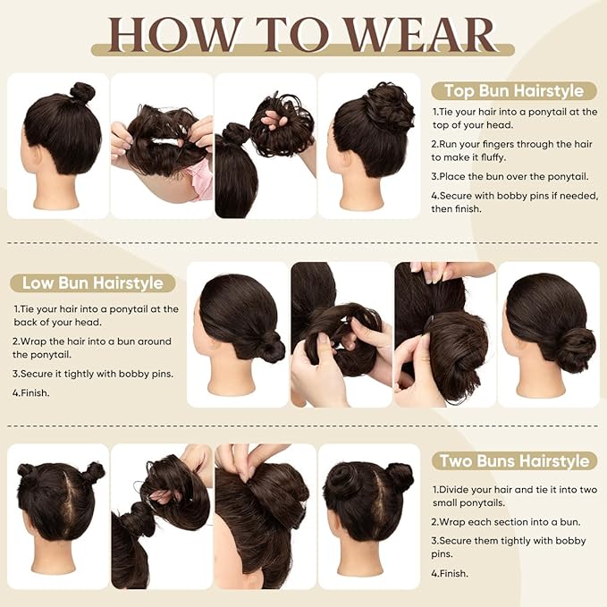 CJL HAIR 2PCs Small Cute Messy Bun Hair Piece for Thin Hair Women Mini Synthetic Curly Bun Scrunchies Updo Hairpieces Tizian Red