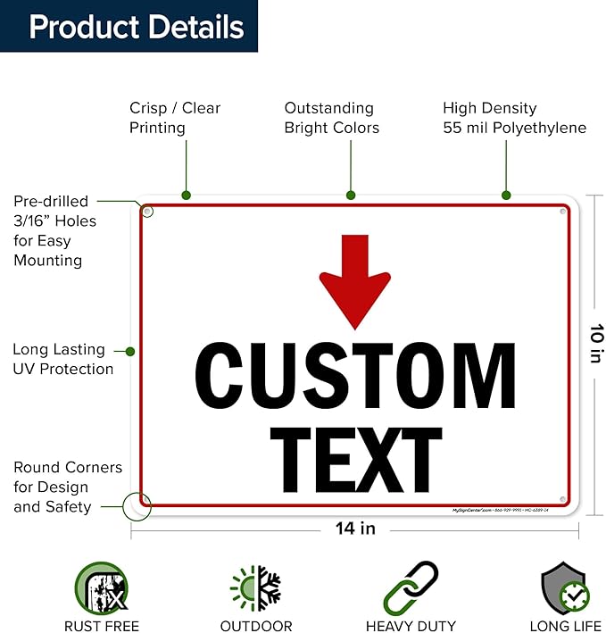 Custom Arrow,Custom Directional Sign, Down Arrow,10x14 Inches, 55 mil thick HDPE (high density polyethylene), Made in USA by My Sign Center