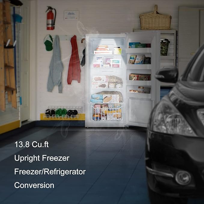 SMETA Upright Freezer 13.8 Cu ft, Convertible Refrigerator Standing Upright Frost Free Stand Up Freezer, Garage Ready Deep Freezerless Refrigerator, Single Door Full Size for Kitchen, White