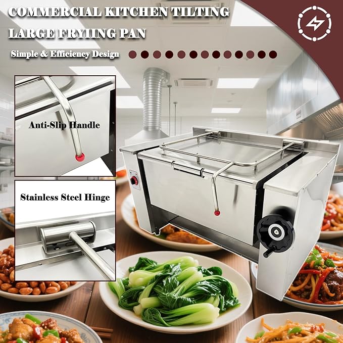 Commercial Tilting Skillet Braising Pan 38.3Gal (145L) Stainless Steel High-Capacity Fry Pan for Restaurants, Hotels, Batch Cooking 220V 3PH