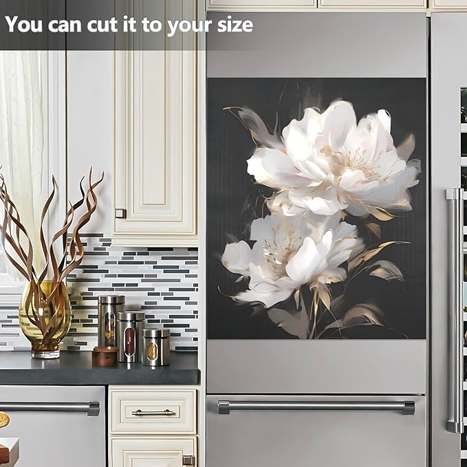 senya Dishwasher Magnet Cover Panel for The Front Pure White Flowers Dish Washer Door Sticker