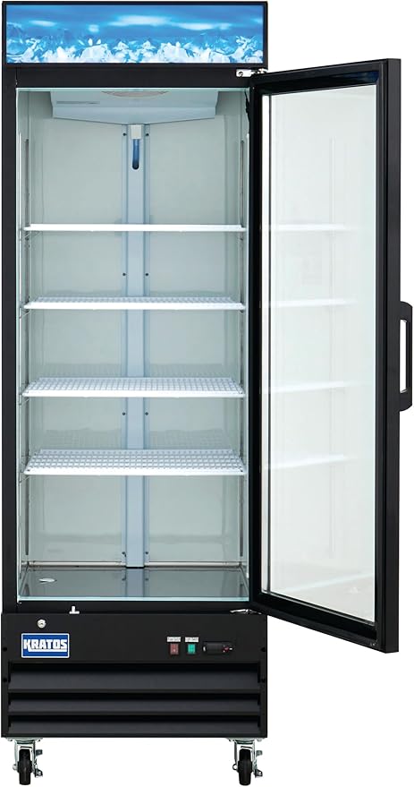 Kratos Commercial One Door Merchandising Refrigerator, Swing Glass Door Black Mobile Display Refrigerator for Markets and C Stores, 28" Wide, LED Lighting, 115V (32M-03A)