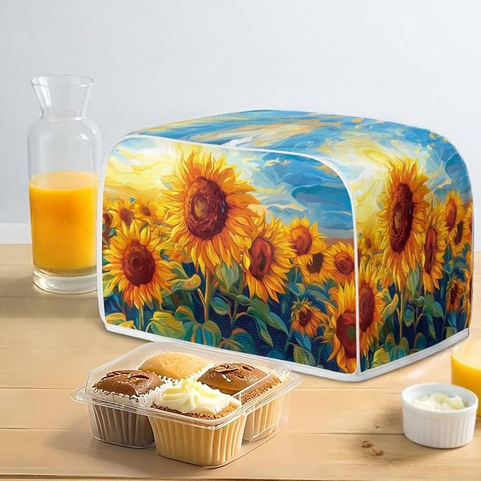Sunflower Print 2 Slice Toaster Covers Washable Dust Proof Bread Maker Cloth Covers Kitchen Accessories Appliance Protectors Cover With Handle