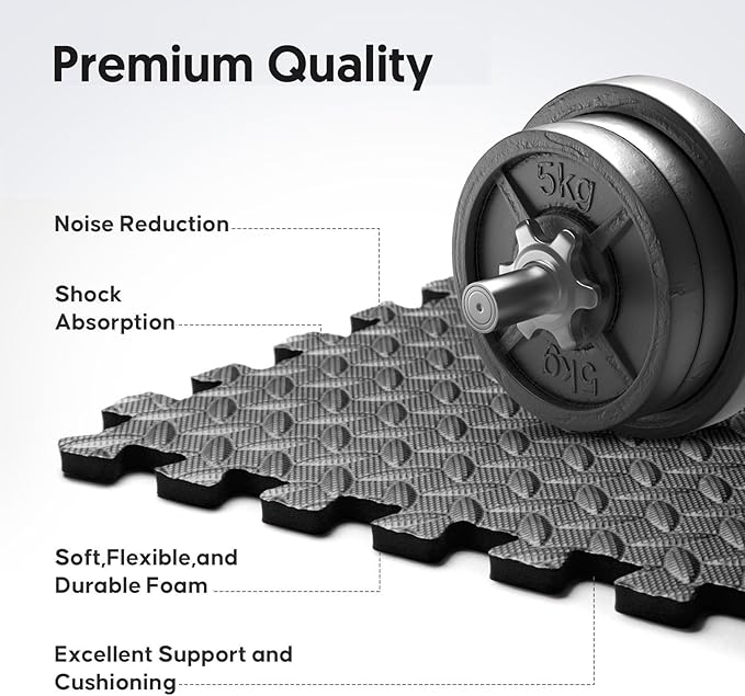 Home Gym Mat, Puzzle Exercise Mat, EVA Interlocking Foam Floor Tiles for Home Workout Equipment and Kids' Play Areas - Black, 24 in x 24 in x ½ in - 32 Tiles (Black, 32 Pack, 128 SQ FT)