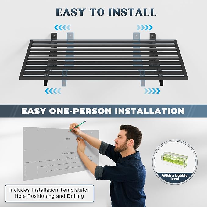 4-Pack 2x3ft Garage Shelving Wall Mounted, 2' x 3' Heavy Duty Garage Storage Shelves with Hooks, 1000LB Capacity