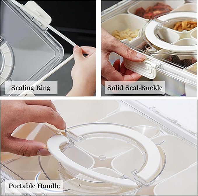 Eanpet 2Pack Divided Veggie Tray with Lid and Handle 8 Compartment Serving Tray with Dividers Portable Travel Snack Containers Stackable Snackle Box Charcuterie Container for Fruit,Vegetable,Salad