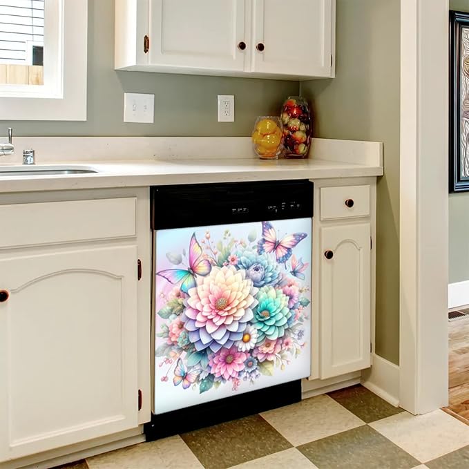 Rainbow Flower Dishwasher Magnet Cover for The Front Dishwasher Door Cover Panel Decals Magnetic Refrigerator Cover for Kitchen Farmhouse Home Decor 23 X 26 in