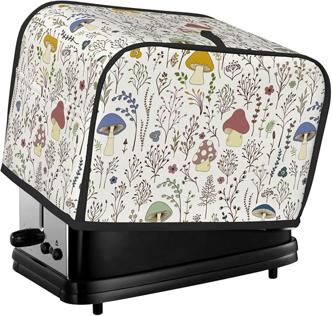 Cute Wild Plants Mushroom 2 Slice Toaster Cover, Waterproof Toaster Dust Cover Bread Maker Protective For Small Kitchen Appliance Dining Room Home Table Decor Gifts