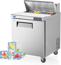 27" W 1 Door Refrigerator Sandwich Salad Prep Table Commercial Stainless Steel Fan Cooling Refrigerator with Cutting Board, 1 Shelves & 8 Pans for Restaurant, Bar, Shop-7.4 Cu.ft