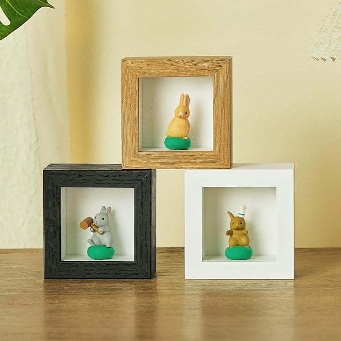 3x3 Mini Shadow Box Display Case Picture Frame with Soft Linen Back,Small Deep White Shadow Box 3x3 for Flowers Medal Display Case Jersey pet Graduation Memorabilia Baby Ltems Crafts Photos