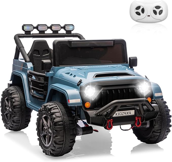 Kids 24V 2-Seater Electric Ride On Car, 4x4 Ride On Truck w/Remote Control, 4-Wheeler Suspension, 3 Speeds, Led Lights, Bluetooth, Ride on Car Toy for Kids Ages 3-8, Blue