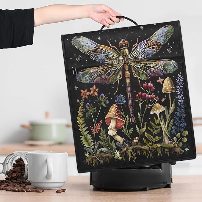 Kitchen Aid Mixer Cover Animal Dragonfly Flower Stand Mixer Cover Compatible with 6-8 Quarts Stand Mixers, Dust Covers with Zipper Pocket Foldable Washable Kitchen Aid Organizer Bag