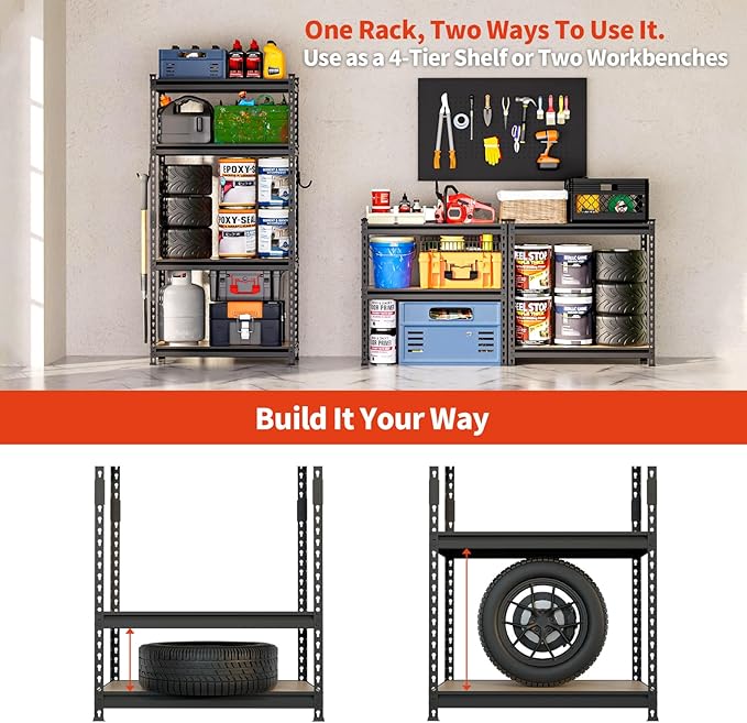 DYNALOAD 3200 Lbs Heavy Duty Garage Shelving, 4-Tier Adjustable Metal Storage Shelves, Boltless Steel Utility Rack for Garage Basement Warehouse, 30" W x 12" D x 60" H