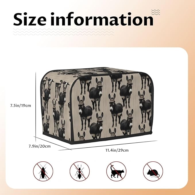 Funny Print 2 Slice Toaster Cover Funny Black Donkey, Dust & Fingerprint Protection, Washable Kitchen Small Appliance Cover