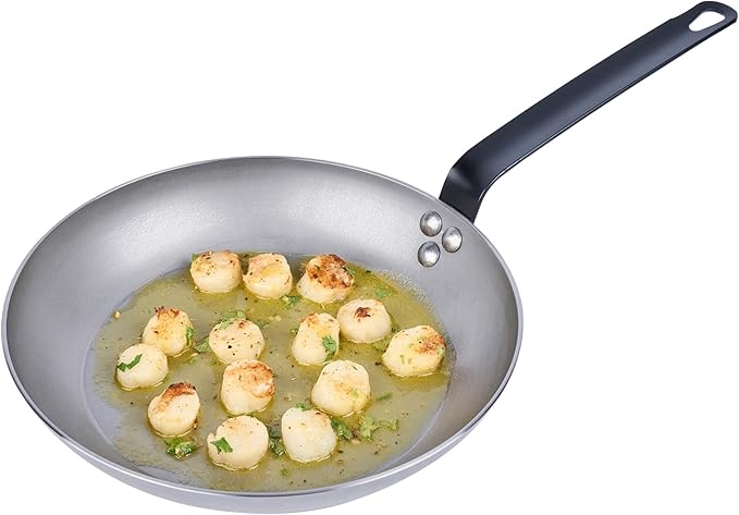 Restaurantware Fry Pan 1 Pack of 11 Inches Carbon Steel Non-Stick Searing Pan With Ergonomic Handle Silver For Sauteing and Omelets