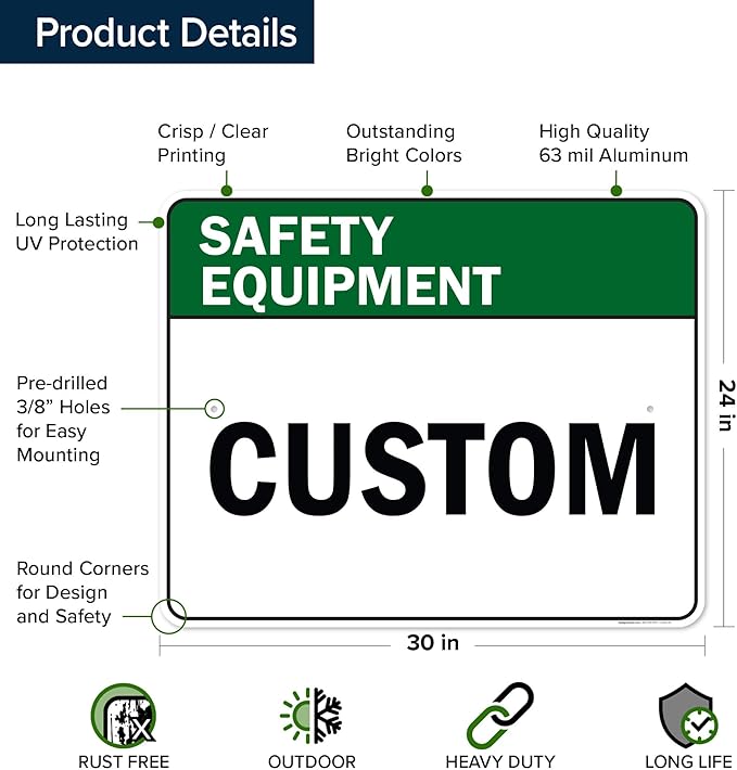 Custom Safety Equipment Sign, Ansi Sign, Osha Compliant, 24x30 Inches, Rust Free .063 Aluminum, Fade Resistant, Made in USA by My Sign Center