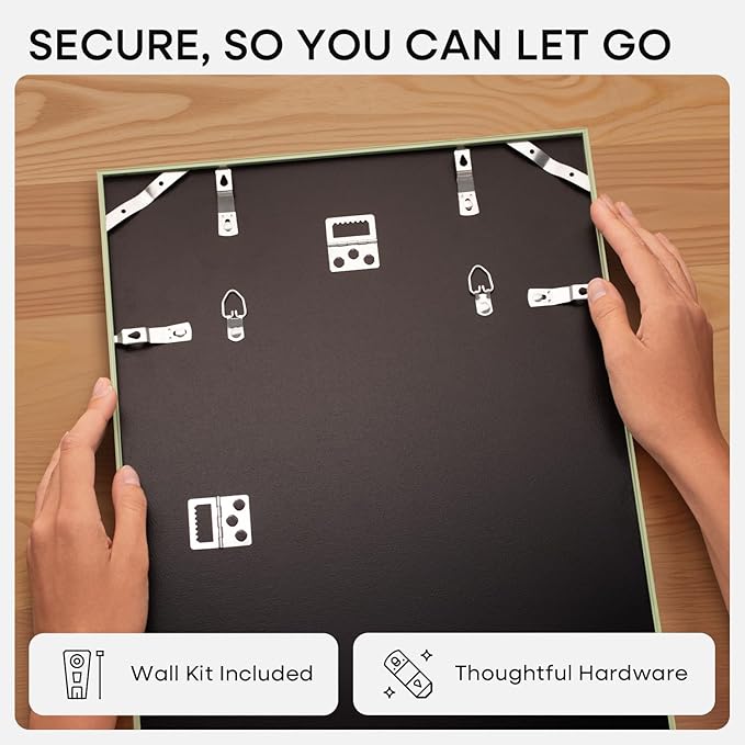 Homeforia 24x24 Picture Frame Sage Green, High End Metal 24 x 24 Large Square Poster Frames with Mat 20 by 20 inch Photo, 24by24 Thin Frames Matted to 20x20 for Art, Tempered Glass, Wall Kit, Set of 1