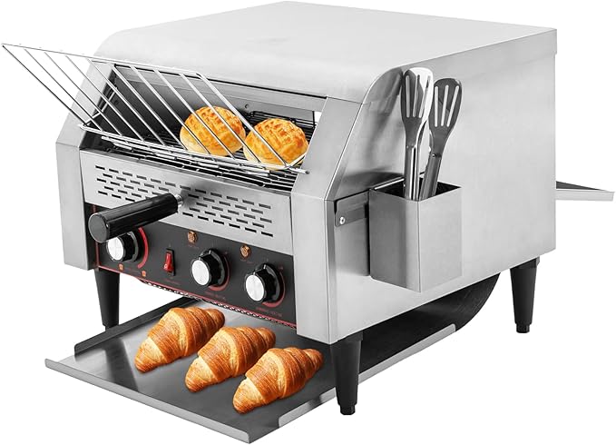 450 Slices/H Commercial Conveyor Toaster, 1-7 Gears Electric Stainless Steel Restaurant Toaster Oven with Bread Clip & Storage Box for Restaurants, Hotels 18.3 * 16.41 * 15.27in