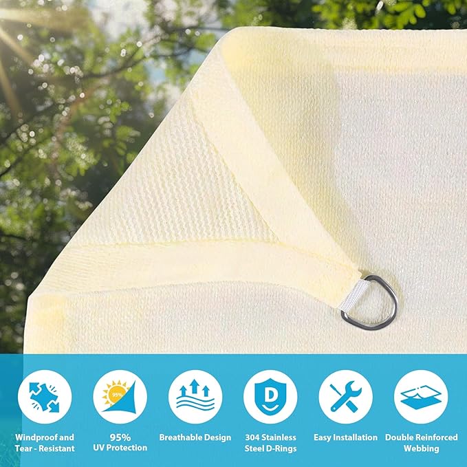 Amagenix Sun Shade Sail 20'X26' Curved Edge Outdoor Shade Canopy Cream Breathable 95% UV Block Shade Cloth for Patio Garden Backyard (We Make Custom Size)