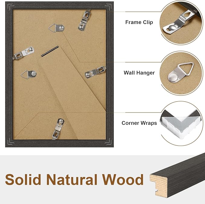 Vittanly 5x7 Picture Frame Set of 2, Solid Wood Frame for Wall or Tabletop, Display Photo 4x6 with Mat or 5x7 without Mat, Black