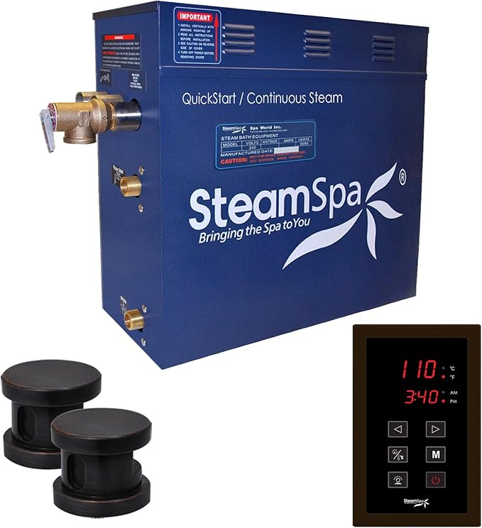 STEAMSPA 10.5kW Steam Sauna Generator Sentry Series 240V Steam Generator with Touch Screen, Steamhead, Built-in Steam Shower Auto Drain, ACU Quickstart Steam Bath Generator (Bronze)