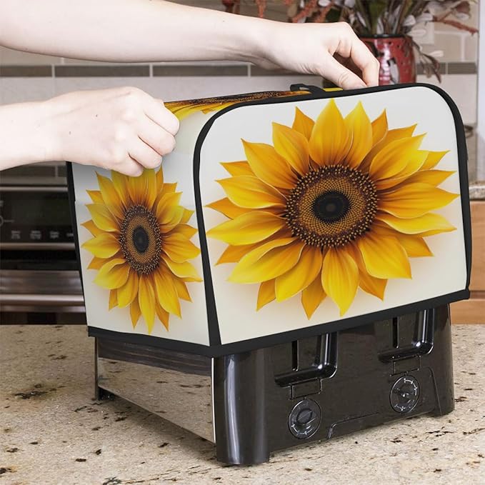 Toaster Cover 4 Slice, A Sunflower Anti Dust Protector for Bread Maker, Waterproof Kitchen Appliances Accessories