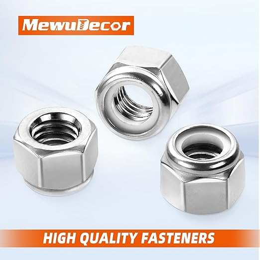 MewuDecor 1/2-13 Nylon Insert Hex Lock Nuts Locknuts, 304 Stainless Steel 18-8, Bright Finish, 25 PCS