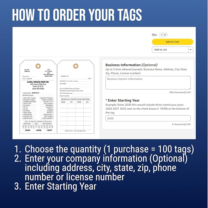 Tags 4 Less Custom Fire Extinguisher Tags – Preventative Maintenance Labels for Monthly Inspections, Alternative to Safety Sticker for Easy Record-Keeping – Pack of 100 (White, Cardboard)