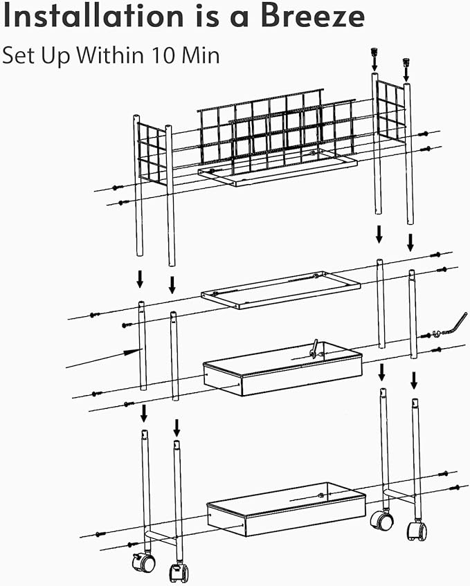 danpinera 4 Tier Slim Cart with Wheels, 7.7’’ Metal Skinny Rolling Storage Cart on Wheels for Kitchen, Bedroom, Office, Laundry Room, Small Narrow Spaces with Hooks and Cups, Black