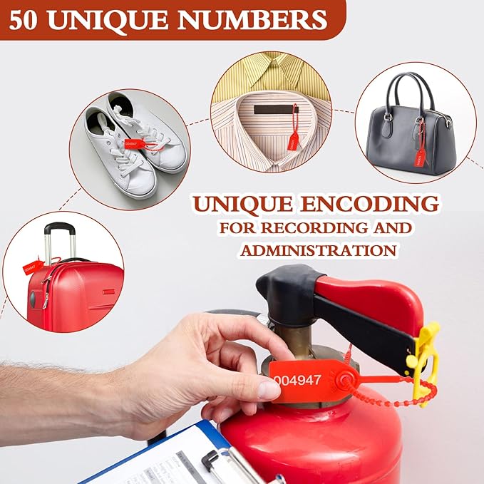 Chunful 101 Pieces Monthly Fire Extinguisher Inspection Tags 2026 to 2029 Plastic Maintenance Record Tags 5 x 3.25 Inch with Hole Puncher Adjustable Wire Ties Tamper Seals Numbered Security(White)