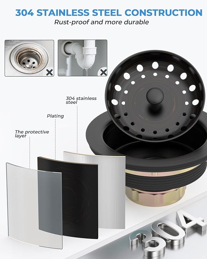 3-1/2 Inch Kitchen Sink Drain with Strainer Stopper Drain Assembly Removable Basket Strainer Plug fit Standard Sink Drain Hole, Stainless Steel Oil Rubbed Bronze