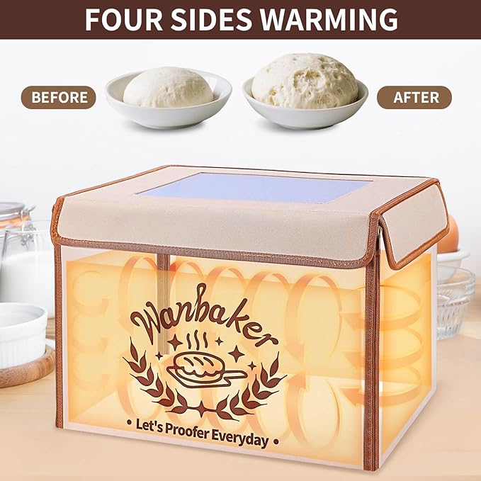 Folding Bread Proofing Box 68-131℉ Temp Control & 99H Timer, Wanbaker Dough Proofer Box for Sourdough, Bread Baking, Pizza, Yogurt, Kombucha 6-Layer Fabric