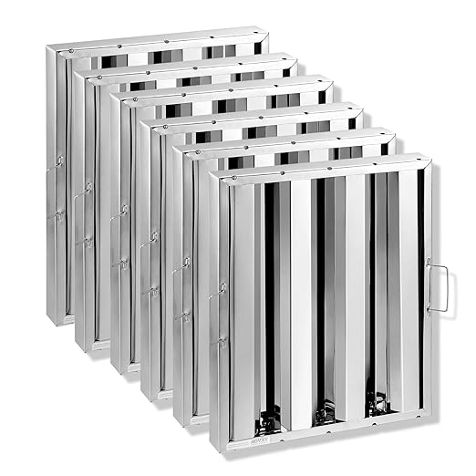 VEVOR Commercial Hood Filter, 15.5W x 19.5H Inch Range Hood Filters, Stainless Steel Restaurant Range Hood Baffle Filter for Grease Rated Commercial Kitchen Exhaust Hoods, 3 Grooves, Pack of 6