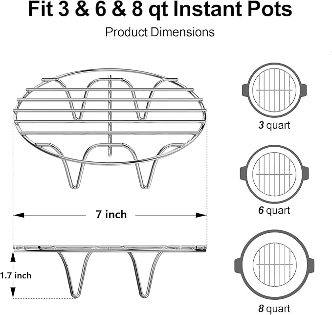 GSlife Trivet for Instant Pot Steamer Rack - Stainless Steel Accessories, 7 Inch Steam Rack Fits 3, 6 Qt Pressure Cooker, Cooking Cooling Steaming Baking Stand, 1 Pack