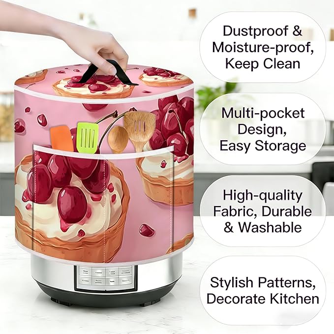 Rice Cooker Cover, Dust Cover for Kitchen Appliances with Handle and Storage Pocket, Easy to Clean Kitchen Decor Gift, Fits 3-6-8 Quart Instant Pot, Slow Cooker and Air Fryer