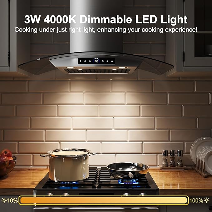 36 inch Wall Mount Range Hood, 1200 CFM with 4-Speed Gesture Sensing & Touch Control, Stainless Steel Ducted Kitchen Stove Vent Hoods with 2 LED Lights, Time Setting, Dishwasher-Safe Baffle Filters
