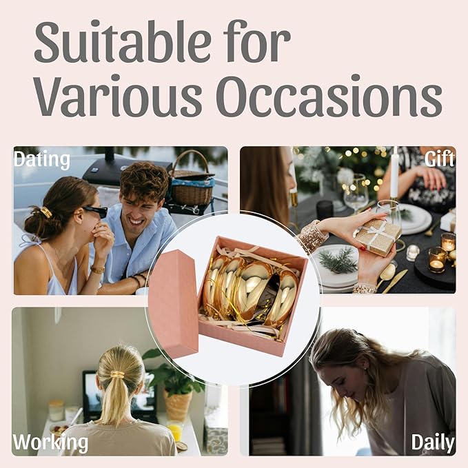 3PCS Gold Geometric Hair Ties - Polished Metal Hair Cuffs for Women, Non-Damage Ponytail Holders with Unique Shapes
