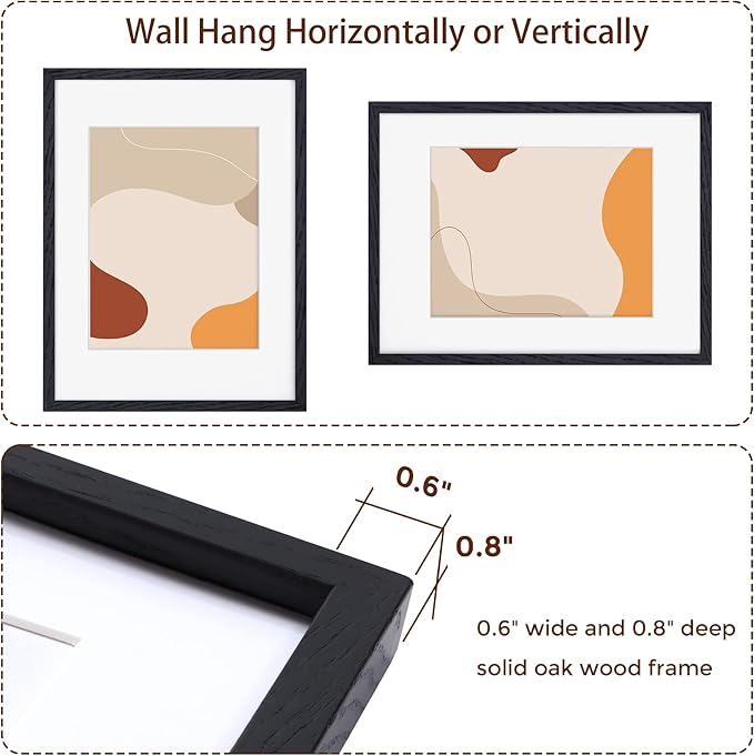 Black Picture Frame 12x16, Oak Wood 12"x16" Photo Frame for Wall, 12x16 Frame with Mat for 8.5x11, 12 x 16 Poster Frames - Tempered Glass (Black, 1 Pack)