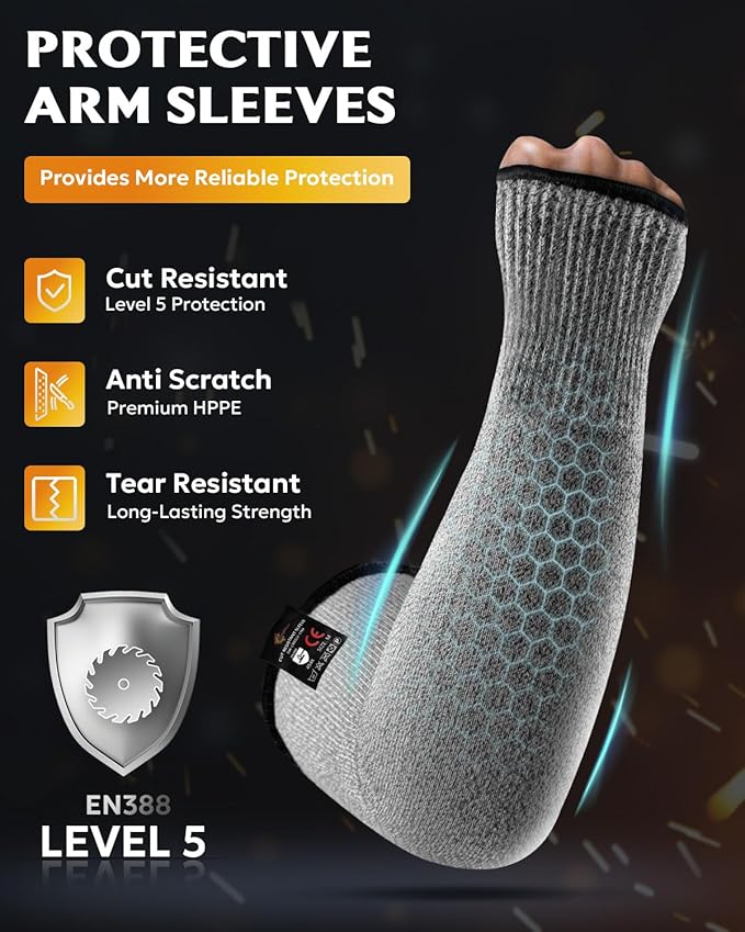 Evridwear Protective Arm Sleeves Cut Resistant Farmers Sleeves for Men Work, Gardening, Farming, Arm Protectors for Thin Skin and Bruising (Extra Large, With Thumb Hole)