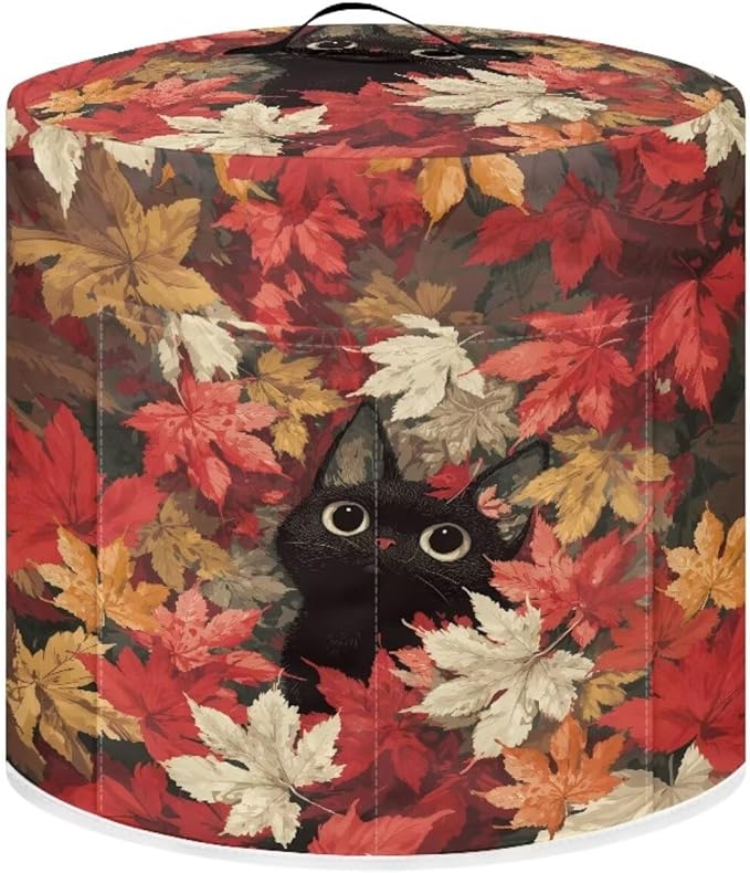 Xoenoiee Cat Maple Leaf Kitchen Appliance Dust Cover with Pockets, Electric Pressure Cooker Cover Compatible with Crock Pot, Rice Cooker Covers Fall Decor, for 8 Qt Pot