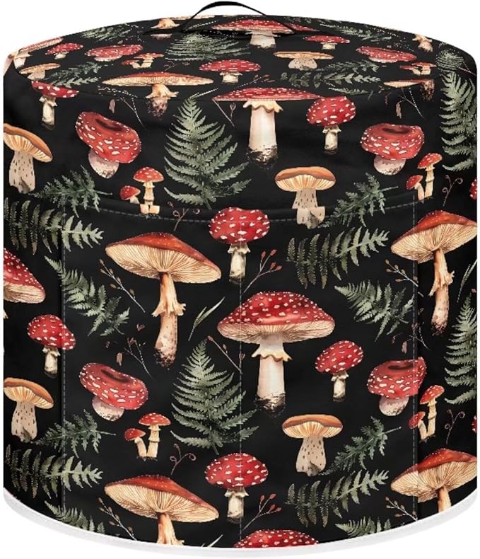 Mushroom Green Leaves Pressure Cooker Cover Dust-Proof Kitchen Appliance Cover Air Fryer Cover for 8 Quart Instant Pot, with Handle and Pockets Keep Kitchen Appliance Clean Home Décor