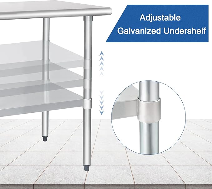 HARDURA Stainless Steel Table 30X48 Inches with Undershelf and Galvanized Legs NSF Heavy Duty Commercial Prep Work Table for Restaurant Kitchen Home and Hotel
