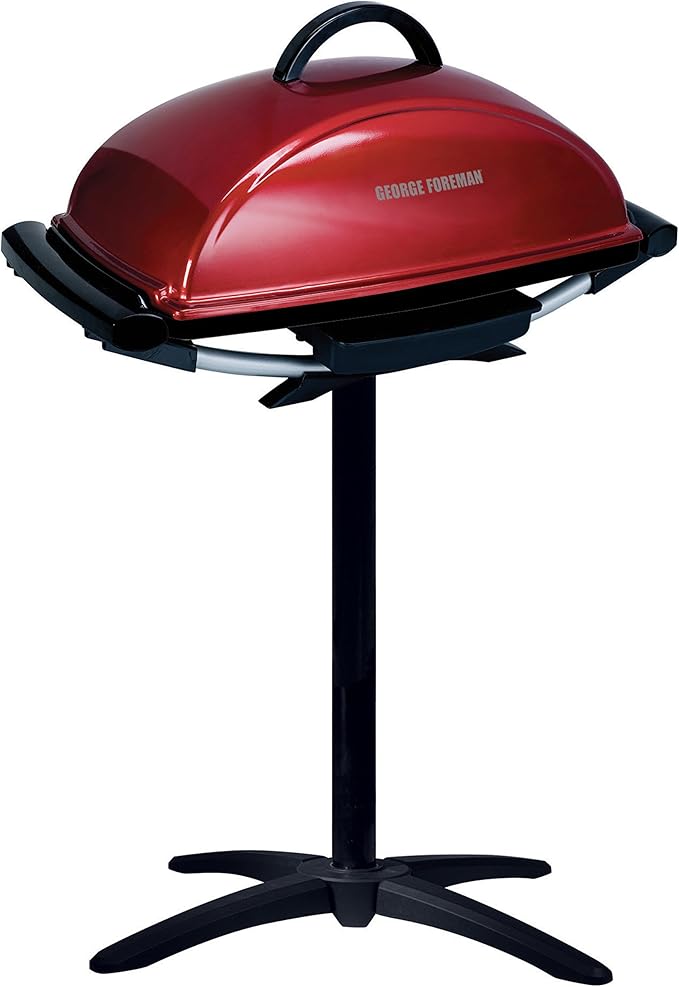 George Foreman Indoor Outdoor Electric Grill, Non-Stick Grill Griddle Plate, Healthy Grilling Drip Tray Reduces Fat, Portable Barbeque
