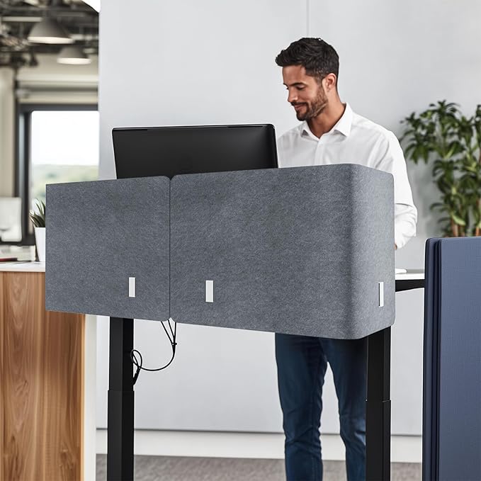 Desk Privacy Panel,2PCS L-Shaped Clamp-On Office Desk Divider,2-in-1 Adjustable Acoustic Desktop Partition Or Under Desk Modesty Screen,for Office,Home,Felt (Grey, 47.2" x 15.7")